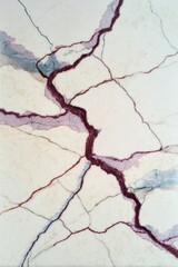 White Calacatta Viola marble cracked surface with plum and blue patterns