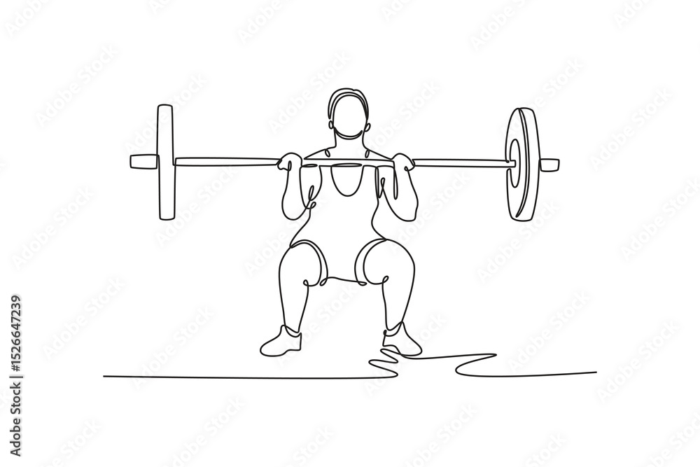 Aufkleber single continuous line drawing front view athletic man doing barbell front squat exercise during int