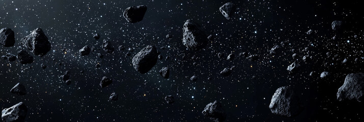 Seamless cosmic featuring planetary orbits, asteroid belts, and bright stars on a deep-space background
