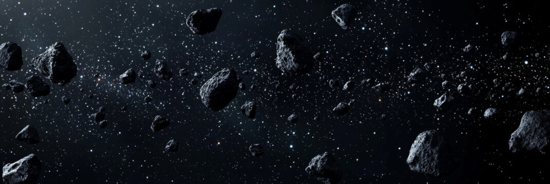 Seamless cosmic featuring planetary orbits, asteroid belts, and bright stars on a deep-space background