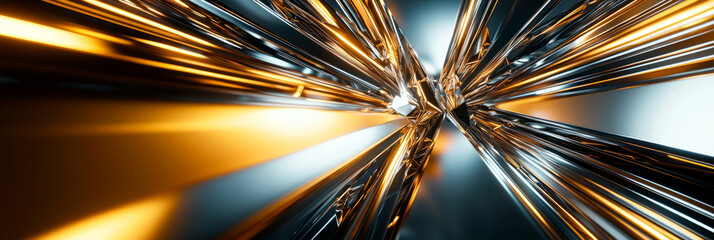 Sleek geometric lines in gold and silver intersecting on a dark futuristic backdrop
