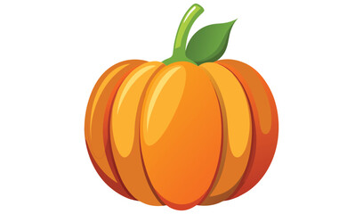 Single orange pumpkin with green stem and leaf