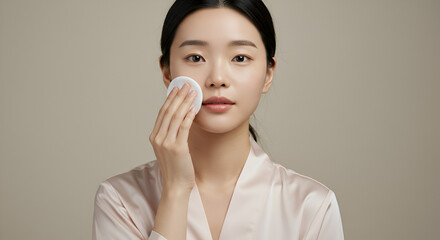 Woman cleansing face with cotton pad (3)