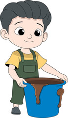 Cartoon Boy Holding a Bucket Full of Chocolate