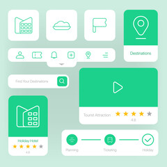 Travel App UI Elements Kit Green Theme