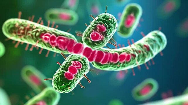 Microscopic View of Bacteria Cells Dividing and Multiplying in a Medical Research Laboratory Setting, Showing Infectious Disease Organisms