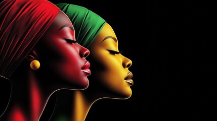 Vector illustration showcases three African women adorned in vibrant colors with head wraps expressing beauty and cultural pride