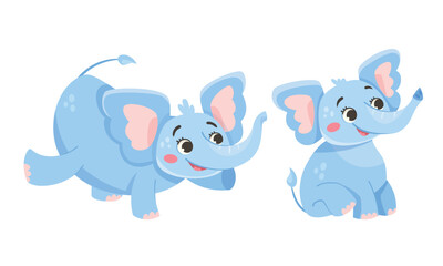 Adorable Cartoon Blue Elephants That Are Playful and Always Happy in a Cheerful Scene