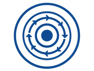 a simple flat 2d icon of a high pressure weather system, with arrows pointing outwards in a circular pattern from a central point, minimalist design, solid blue color, clean sharp lines, no shadows
