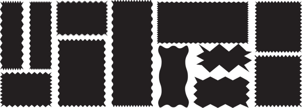 Set of Rectangle frames with zigzag edge, wavy edge shapes, zigzag frame, zigzag edge stickers, frames, shapes, zig zag edge. vector illustration.