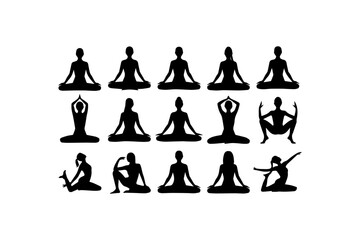 Yoga silhouette vector icon set