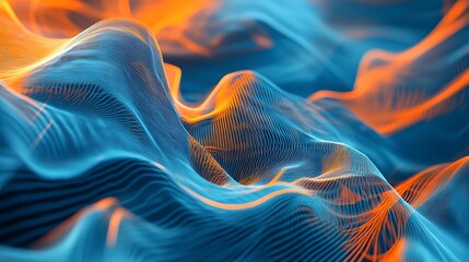Abstract blue orange wave background digital art design modern wallpaper texture graphic illustration 3d