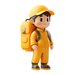 Fototapeta premium Adorable 3D Cartoon Delivery Boy Character in Yellow Uniform on transparent background