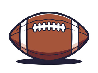 a simple flat 2d icon of an american football, minimalist design, solid brown and white colors, clean sharp lines, no shadows, isolated on a plain white background