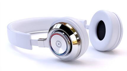 3D Illustration of Elegant White Headphones with Shiny Metallic Accents