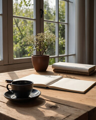 Writing Desk with Garden View in Minimalist Style