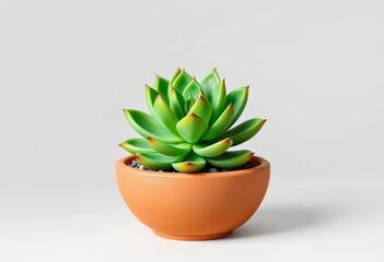 A vibrant green succulent thrives in a simple terracotta pot, minimalist vector art, potted plant, plant