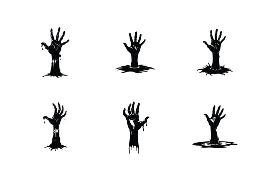 Decayed zombie hand silhouette vector illustration