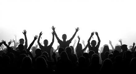 Naklejka premium Energetic Crowd Silhouettes at a Concert Event, Captivating Festival Atmosphere, Music Fans