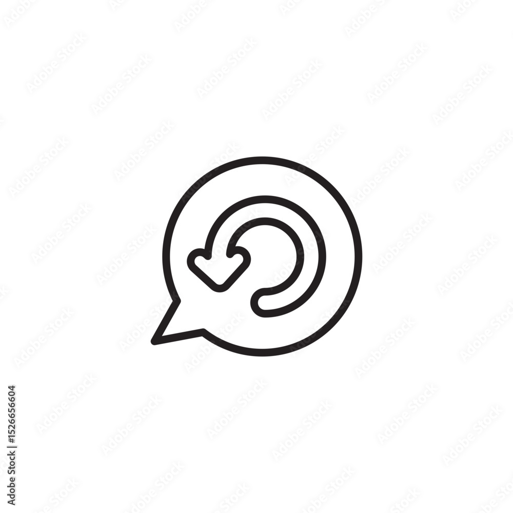 Poster a black outline icon of a speech bubble containing a circular arrow pointing downwards and to the le