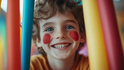 Smiling child portrait with colorful stripes and face paint dots celebration of childhood - Powered by Adobe