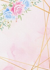Watercolor Painting of Rose Flowers with Geometric Frame