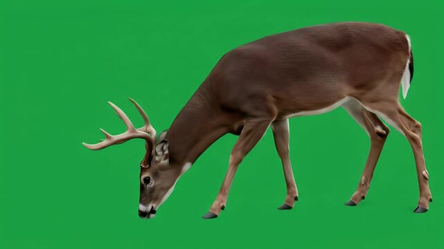 Grazing Buck Isolated on Green Screen
