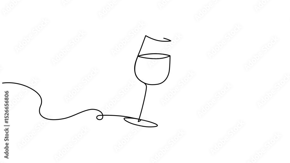 Poster glass with wine continuous line drawing animated video. cheers toast symbol animation. celebration c