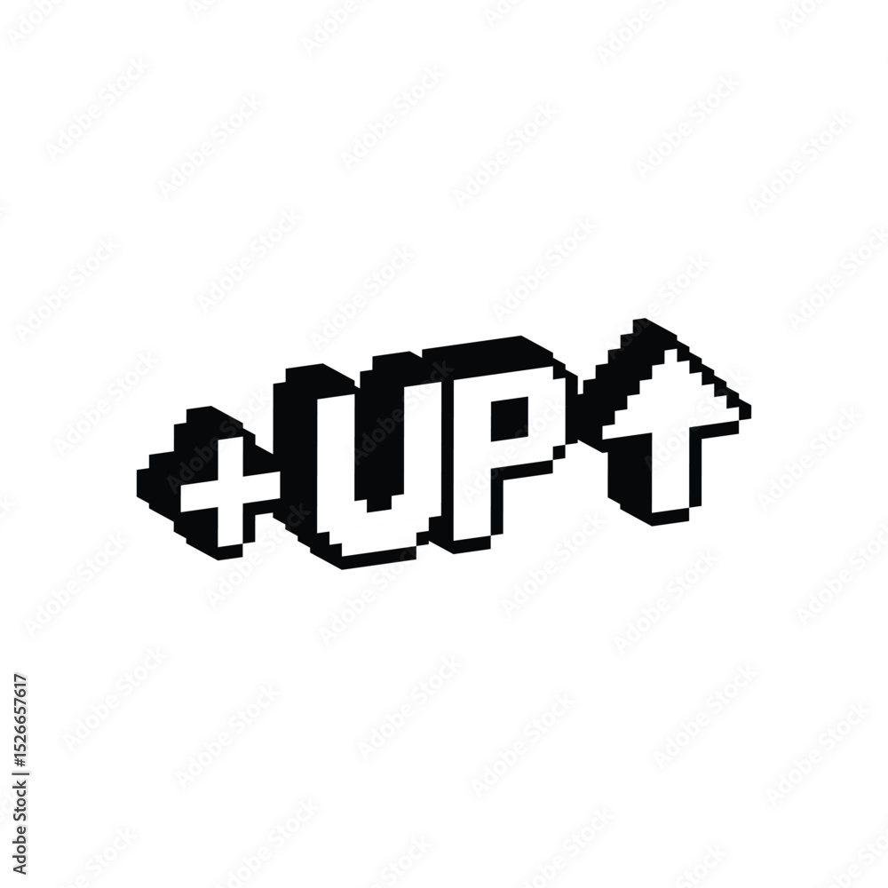Poster isometric level up button 8 bit text level up pixel art 8-bit for game you win
