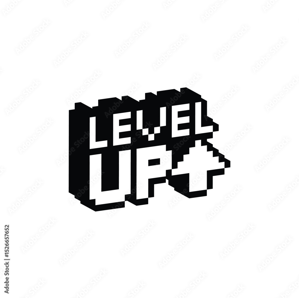 Fototapete isometric level up button 8 bit text level up pixel art 8-bit for game you win