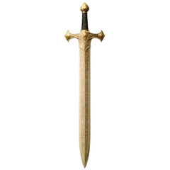 A gold sword on a white background. 