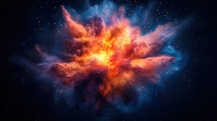 Exploding colorful nebula in space