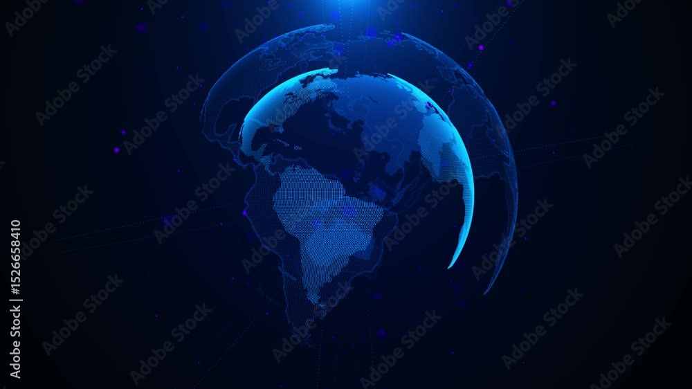 Aufkleber digital world globe network earth, transfer cyber technology, information exchange international adv