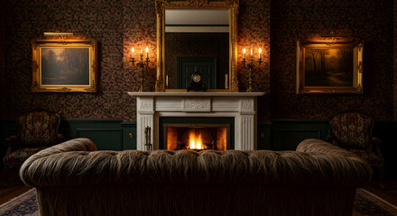 Fototapeta premium Elegant Living Room Interior With Fireplace And Classic D?cor Style