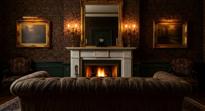 Elegant Living Room Interior With Fireplace And Classic D?cor Style - Powered by Adobe