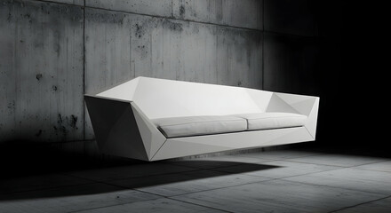 Modern Sofa In An Angular Design With Concrete Wall And Floor