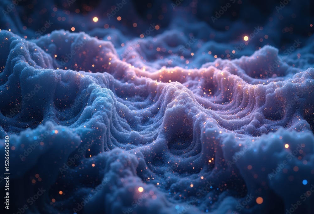 Poster abstract cosmic scene with glowing clouds and sparkling particles in deep space