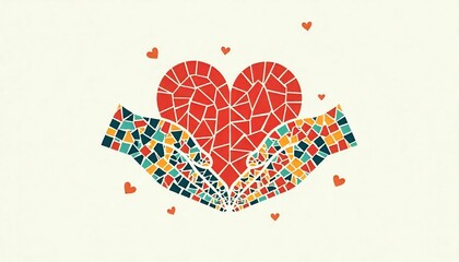 Charity logo, hands supporting heart icon flat design vector illustration