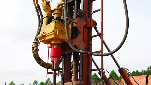 Drilling rig for pile installation and soil sampling. Heavy geotechnical equipment used for subsurface investigation and foundation works