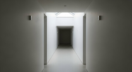 White Hallway With a Skylight in a Modern Architectural Building