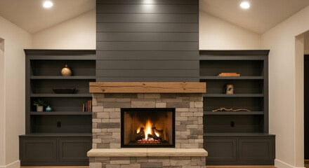 Contemporary Fireplace Design With Custom Built In Shelving For Living Spaces