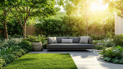 Serene Garden Patio with Modern Sofa