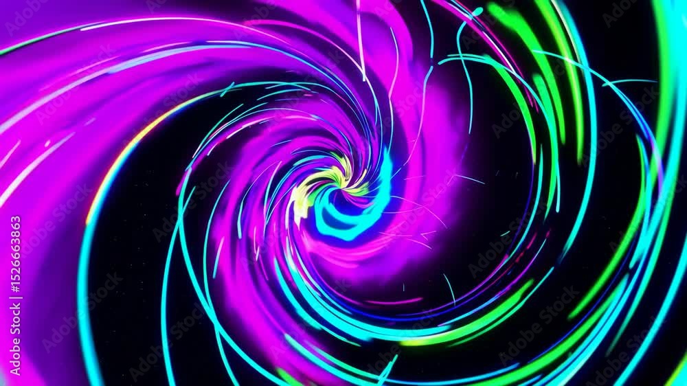 Poster abstract visualization of rapidly swirling quantum light trails dynamically forming a spiral galaxy,