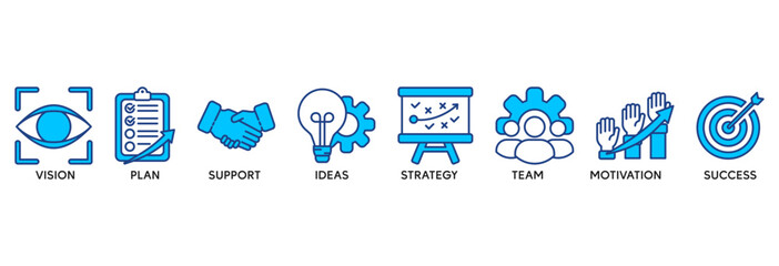 Goals icon set vector illustration concept relate to vision, plan, support, ideas, strategy, team, motivation, and success