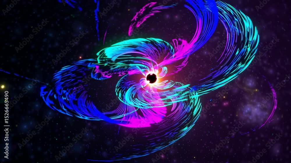 Poster abstract visualization of rapidly swirling quantum light trails dynamically forming a spiral galaxy,