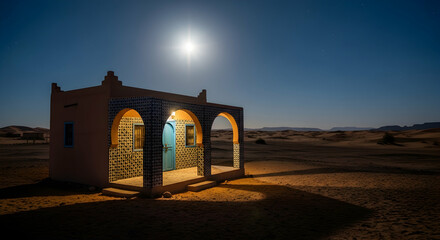 Magical Desert Dwelling Under The Moonlight In The Sahara Desert