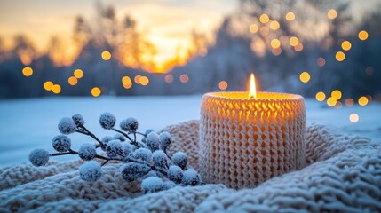 Cozy winter candle scene