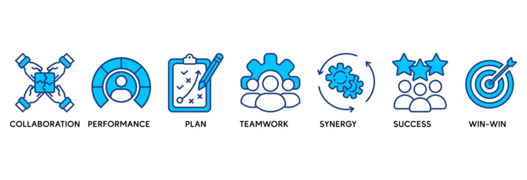 Partnership icon set vector illustration concept relate to collaboration, performance, plan, teamwork, synergy, success and win-win solution