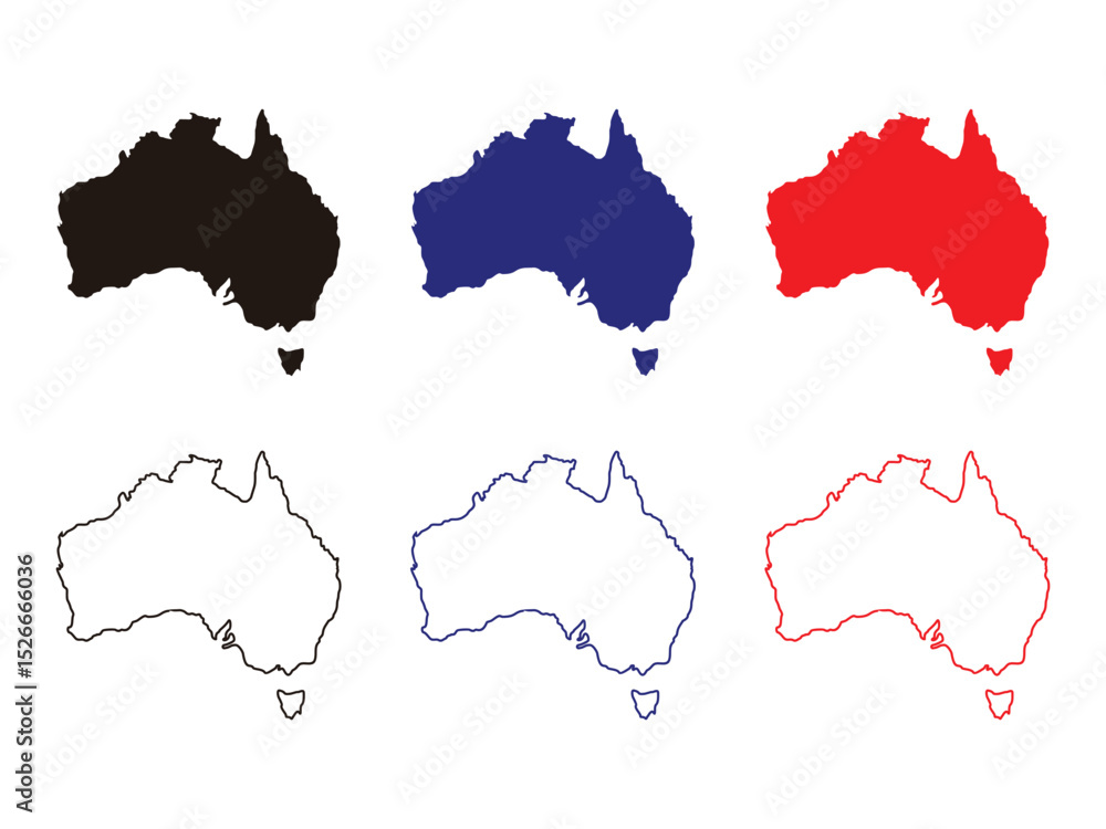 Poster set of australia map design, linear maps vector illustration, isolated on transparent background