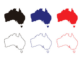 set of Australia map design, linear maps vector illustration, isolated on transparent background